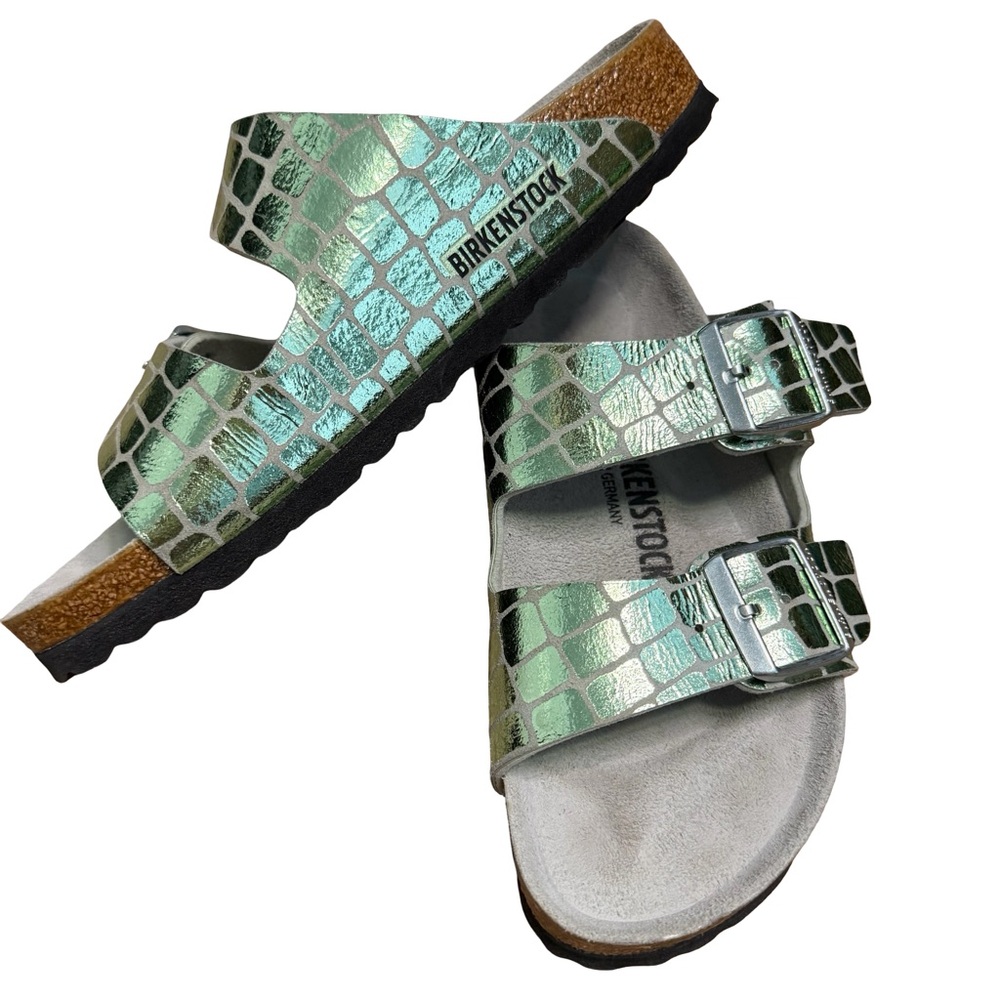 Birkenstock‎ Metallic Green Croc Sandals - Picture 4 of 9